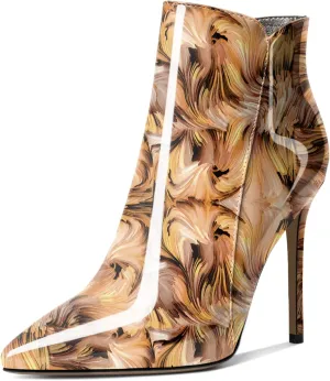 Soireelady Women's Stiletto High Heel Ankle Boots Pointed Toe Heeled Ankle Booties Zipper Stilettos Ankle Boots Elegant Dress Ankle Booties for Autumn and Winter