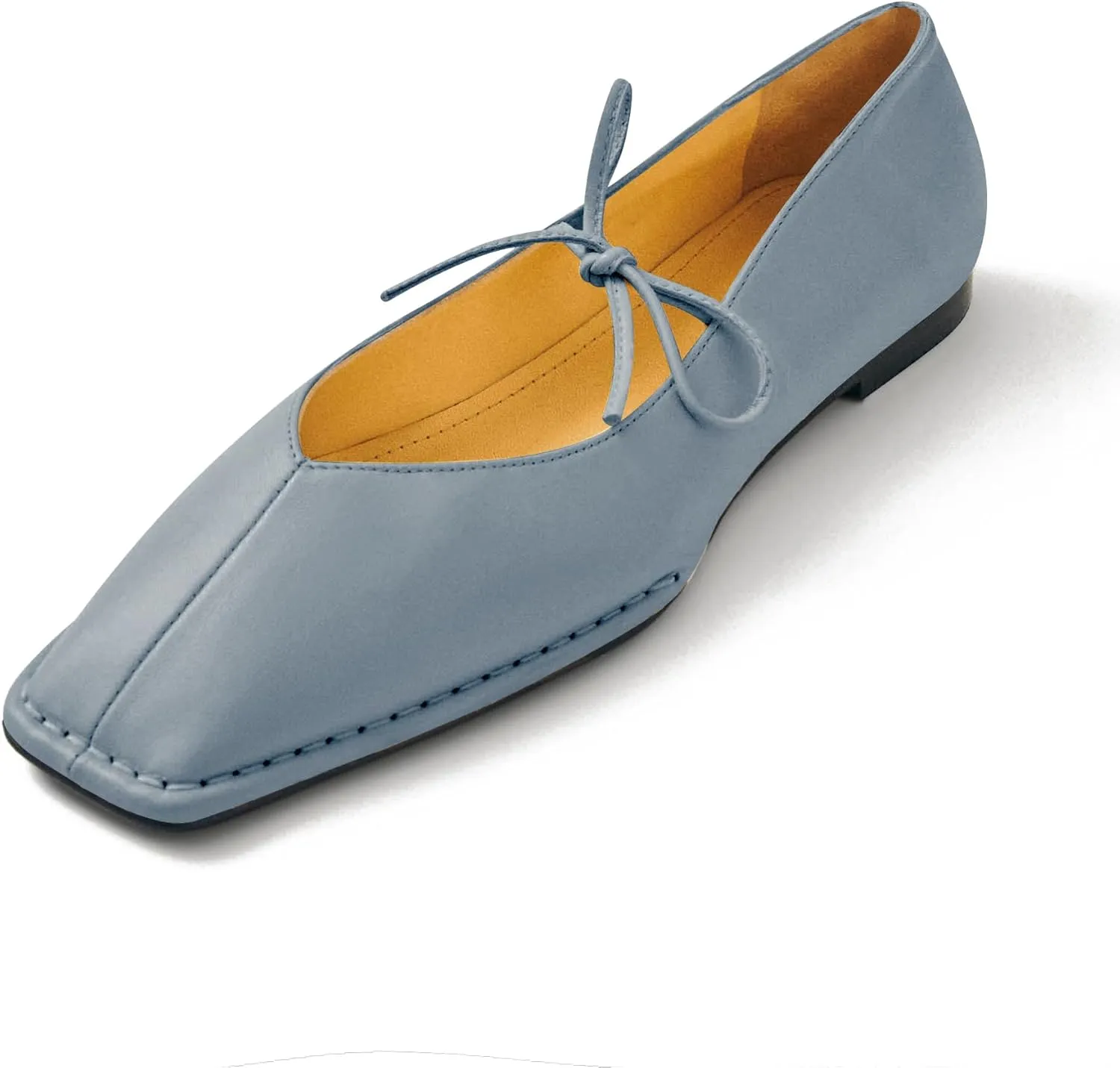 Square Toe Ballet Flats for Women Lace Up Blanket Stitch Sole Sewing Shoes Comfortable Casual Mary Jane Ballerina Flats