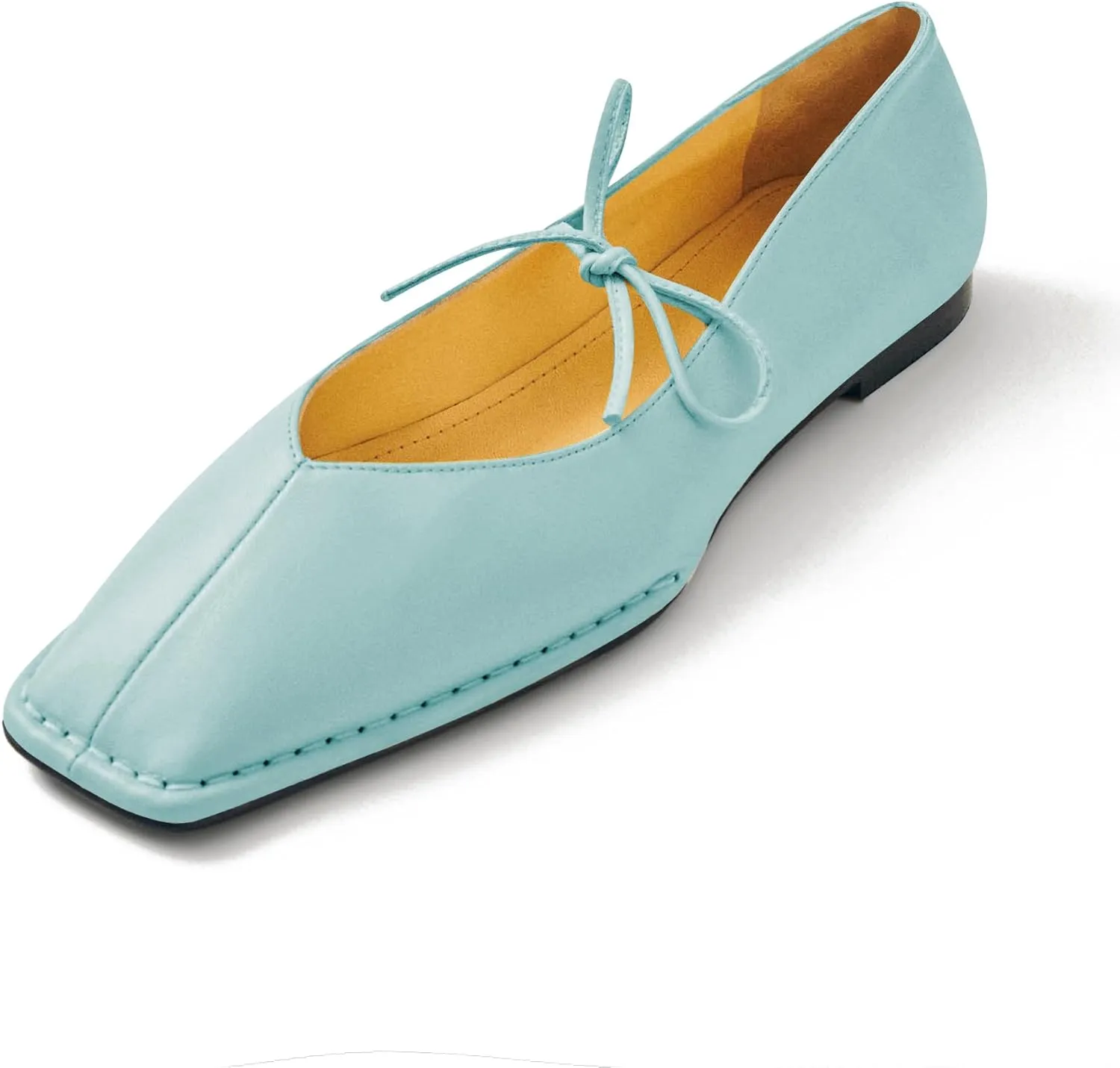 Square Toe Ballet Flats for Women Lace Up Blanket Stitch Sole Sewing Shoes Comfortable Casual Mary Jane Ballerina Flats