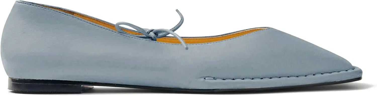 Square Toe Ballet Flats for Women Lace Up Blanket Stitch Sole Sewing Shoes Comfortable Casual Mary Jane Ballerina Flats