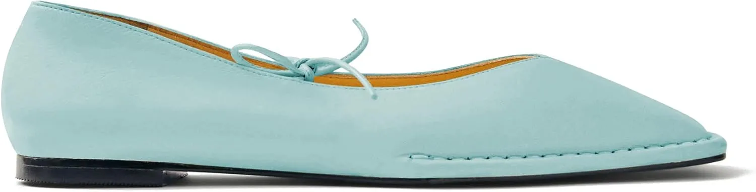 Square Toe Ballet Flats for Women Lace Up Blanket Stitch Sole Sewing Shoes Comfortable Casual Mary Jane Ballerina Flats