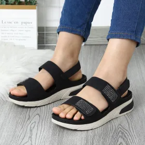 Strappy Sandals For Women Summer Dressy,Hook Loop Rhinestone Sport Shoes Open Toe Ankle Strap Orthopedic Sandals For Women Arch Support Beach Sandals Non Slip Lightweight Casual Walking Shoes