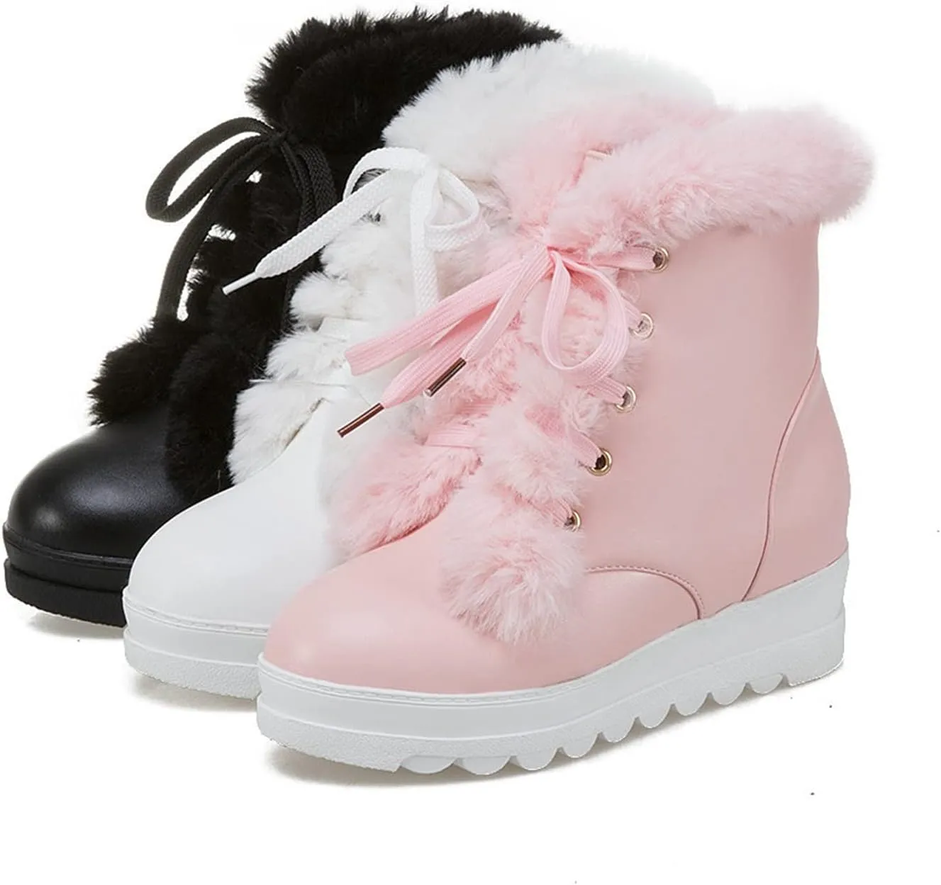Student Fleece Snow Boots Women Plush Lined Lace Up Boots Winter Platform Ankle Boots PU Leather Ankle Boots Sports Style Ankle Shoes