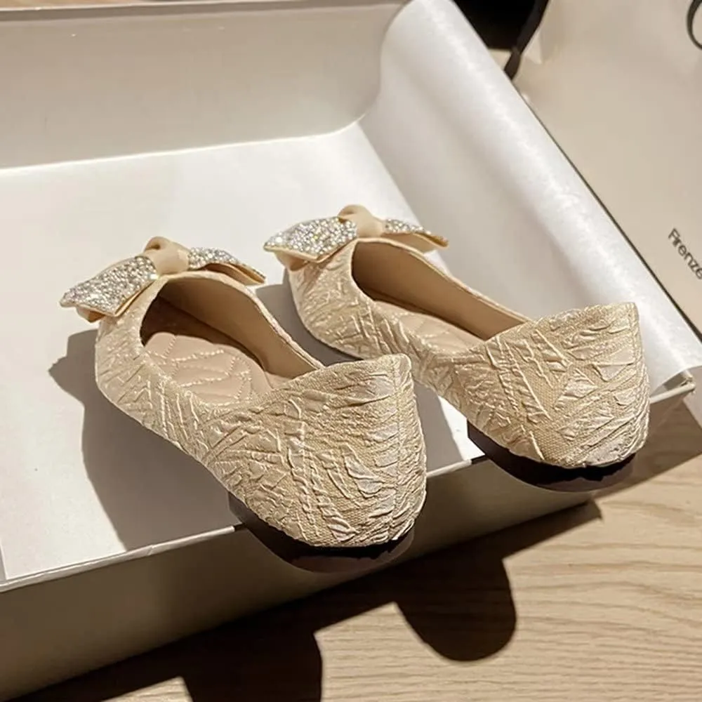 Stunner Women's Ballet Flats Pointed Toe Rhinestone Slip on Flat Shoes Wedding Dress Flats