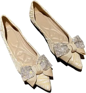 Stunner Women's Ballet Flats Pointed Toe Rhinestone Slip on Flat Shoes Wedding Dress Flats