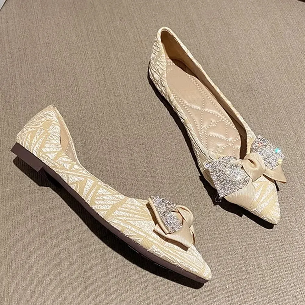 Stunner Women's Ballet Flats Pointed Toe Rhinestone Slip on Flat Shoes Wedding Dress Flats