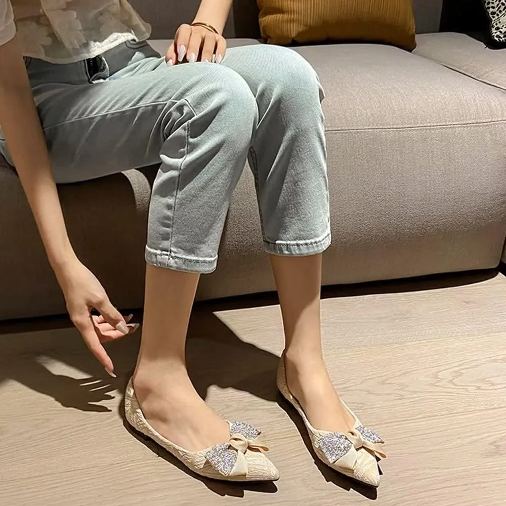 Stunner Women's Ballet Flats Pointed Toe Rhinestone Slip on Flat Shoes Wedding Dress Flats