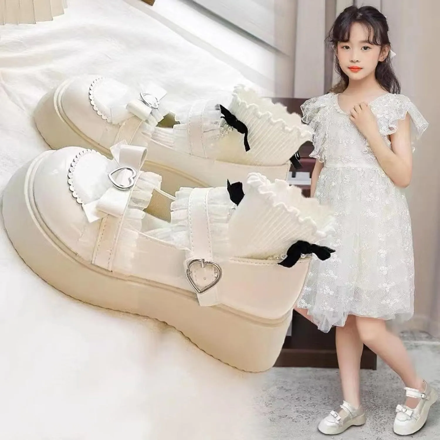 Sweet Lolita Cosplay Flat Mary Jane Shoes Cute Goth Chunky Platform Dress Pumps Shoes PU Leather Oxfords for Women