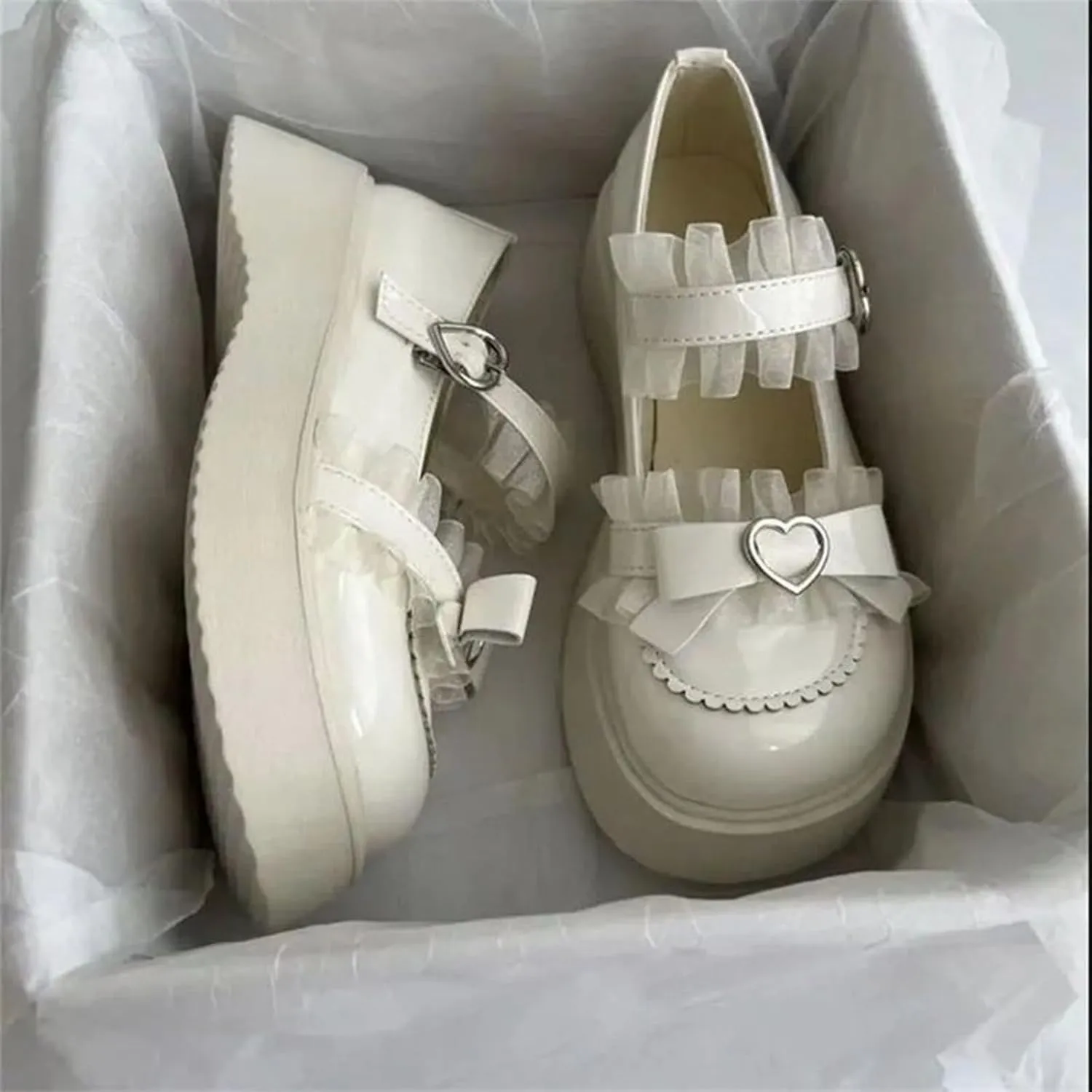 Sweet Lolita Cosplay Flat Mary Jane Shoes Cute Goth Chunky Platform Dress Pumps Shoes PU Leather Oxfords for Women