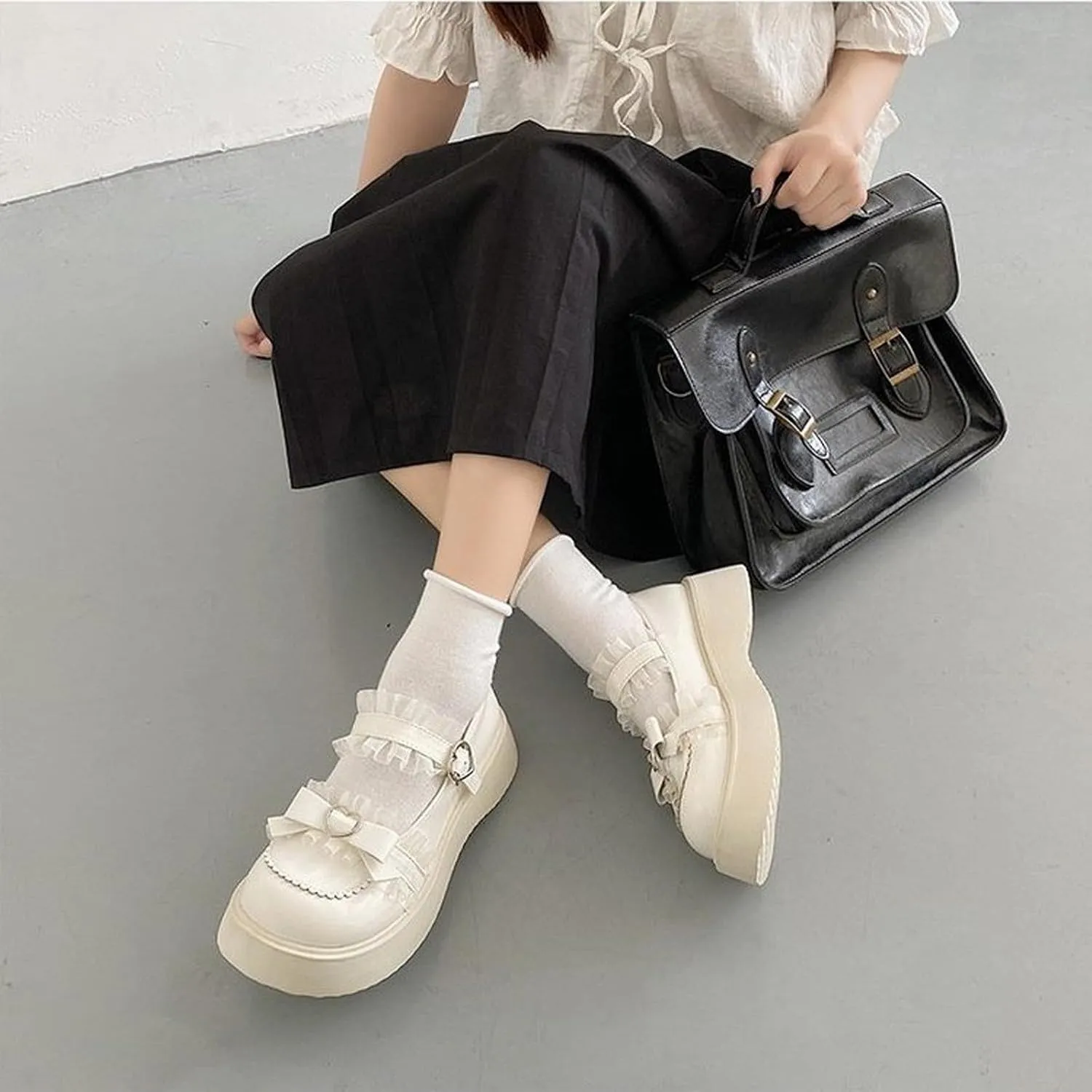 Sweet Lolita Cosplay Flat Mary Jane Shoes Cute Goth Chunky Platform Dress Pumps Shoes PU Leather Oxfords for Women