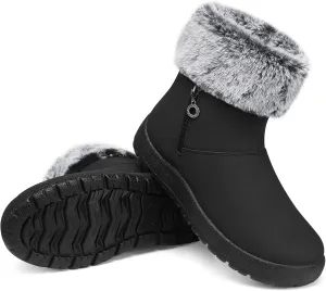 TEMOFON Women Winter Boots Waterproof: Fur Lined Ankle Booties, Wide Width Snow Boots, Warm Comfy, Walking Soft Winter Shoes Size 5-11