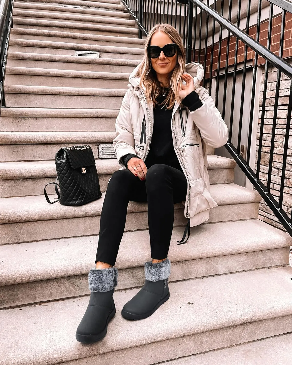 TEMOFON Women Winter Boots Waterproof: Fur Lined Ankle Booties, Wide Width Snow Boots, Warm Comfy, Walking Soft Winter Shoes Size 5-11