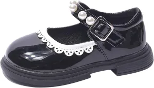 Toddler Baby Mary Jane Shoes Girls Flower Dress Shoes Wedding Party School Softy Ankle Pearl Strap Ballet Flats