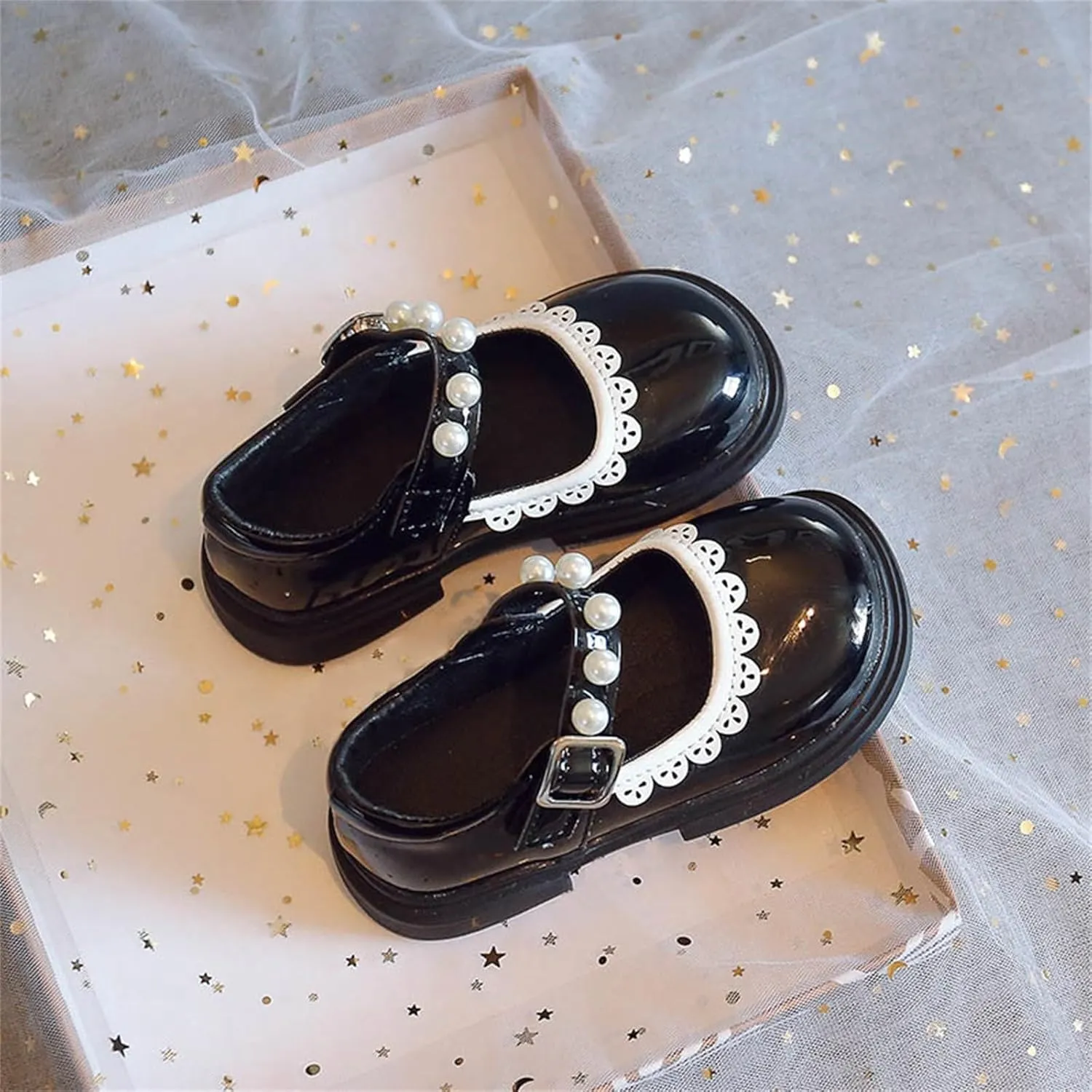 Toddler Baby Mary Jane Shoes Girls Flower Dress Shoes Wedding Party School Softy Ankle Pearl Strap Ballet Flats