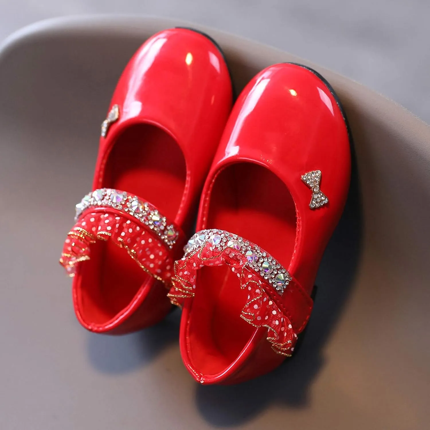 Toddler Girls Dress Shoes Rhinstones Mary Jane Ballet Flats Flower Girl School Party Wedding Shoes