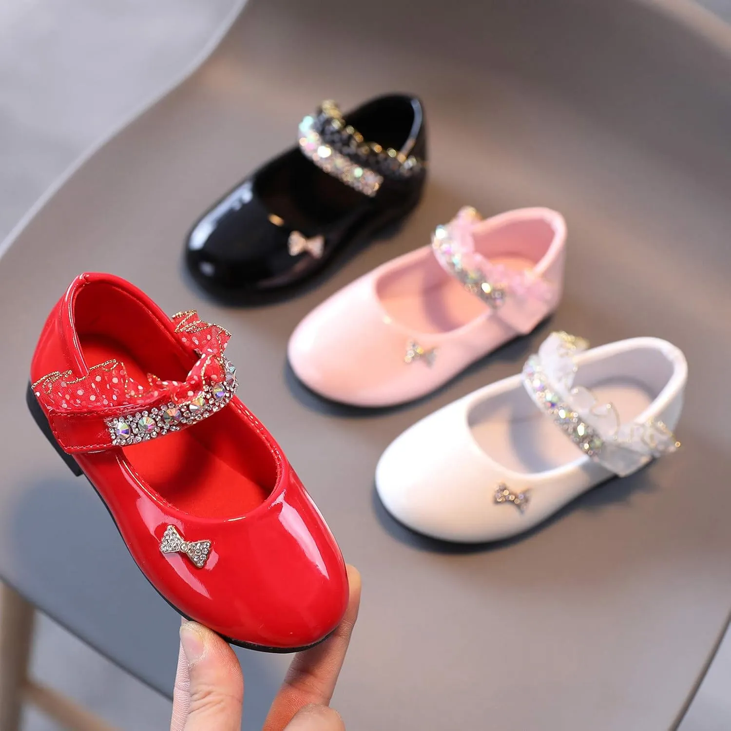 Toddler Girls Mary Jane Dress Shoes Rhinstones Ballet Flats Flower Girl School Party Wedding Shoes