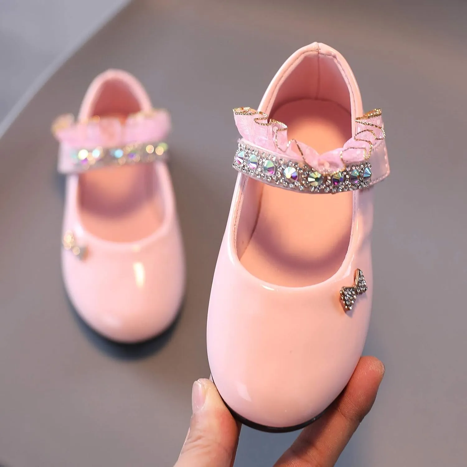 Toddler Girls Mary Jane Dress Shoes Rhinstones Ballet Flats Flower Girl School Party Wedding Shoes