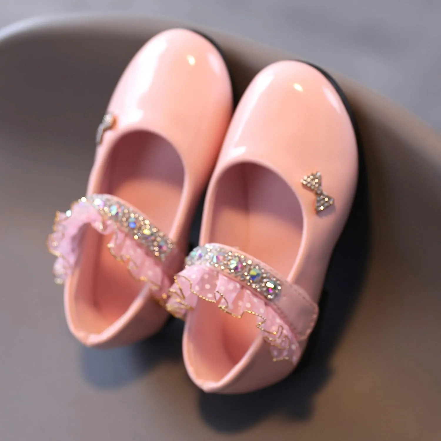 Toddler Girls Mary Jane Dress Shoes Rhinstones Ballet Flats Flower Girl School Party Wedding Shoes