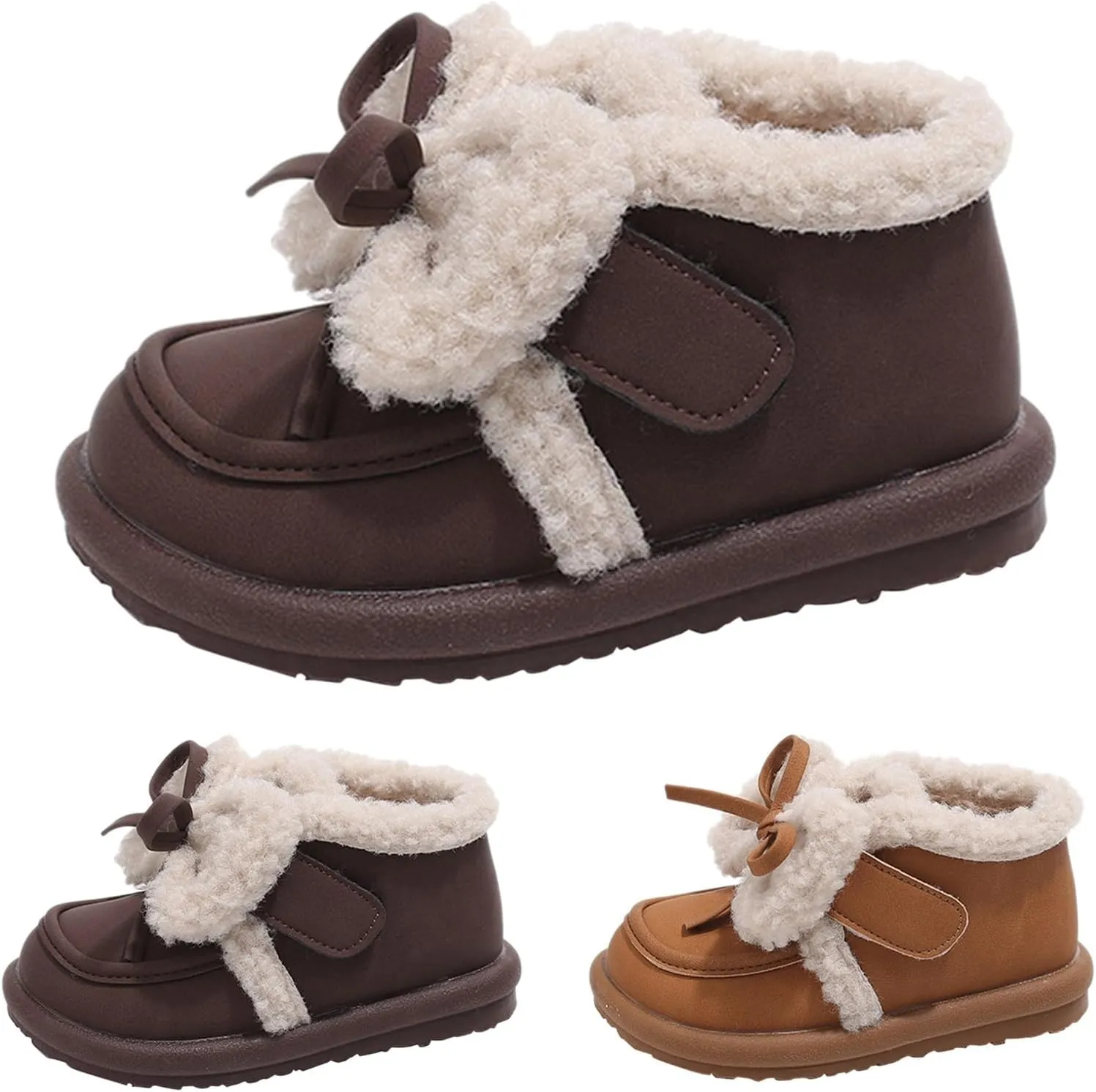 Toddler Kids Cotton Fleece Ankle Boots Winter Fashion Cute Bowknot Fr ining Comfy Soft Warm Walking Shoes