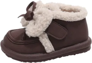 Toddler Kids Cotton Fleece Ankle Boots Winter Fashion Cute Bowknot Fr ining Comfy Soft Warm Walking Shoes