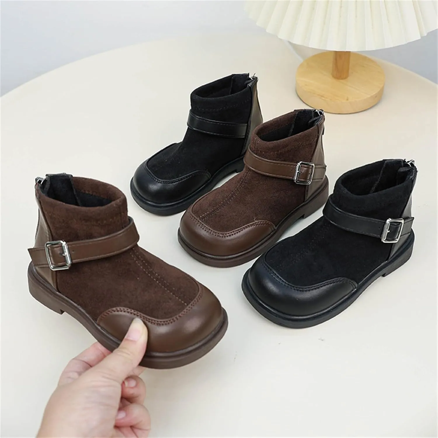 Toddler Kids Girls Classic Buckle Ankle Boots PU Leather Anti Slip Outdoor Casual Hiking Shoes Girls Lined Boots Size 1