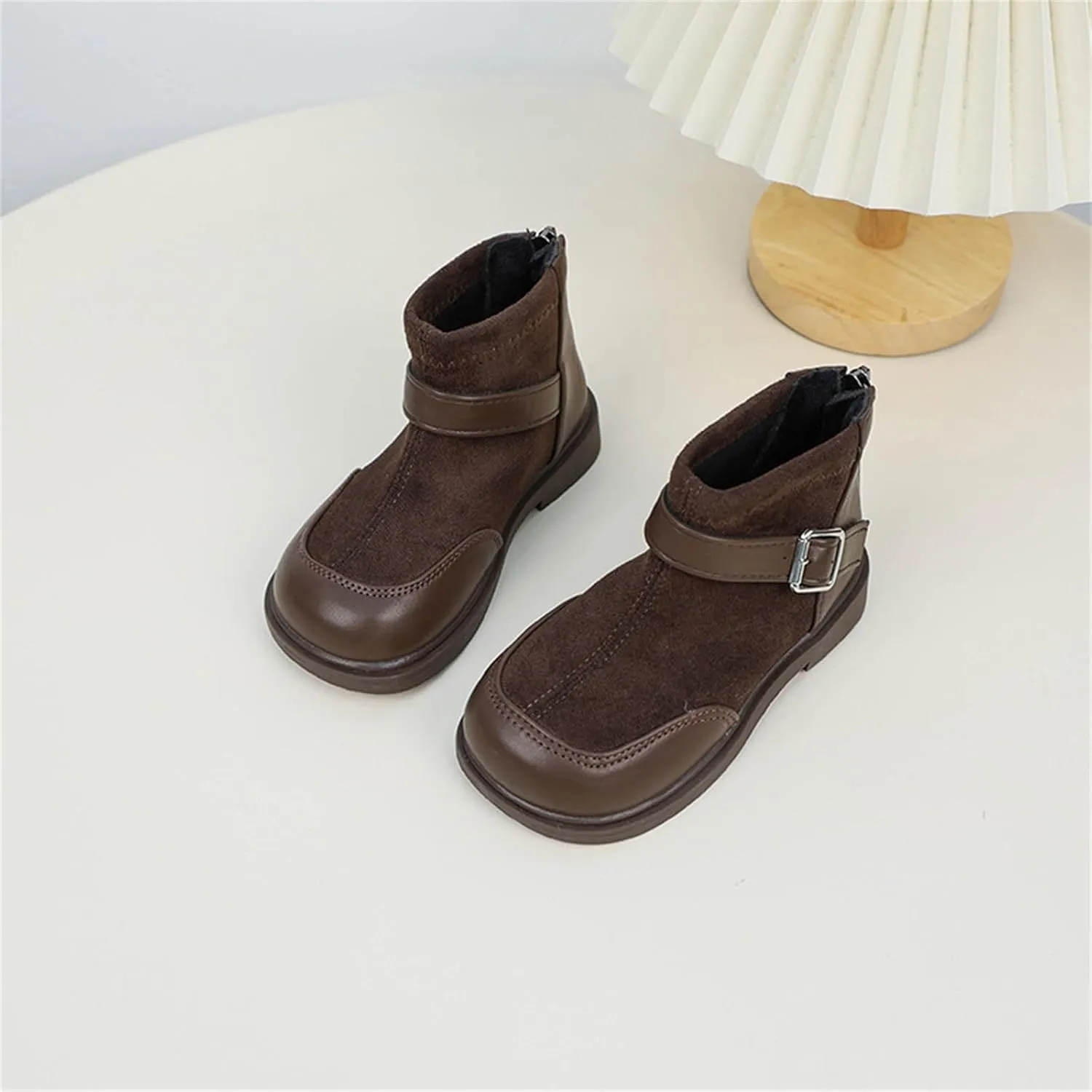 Toddler Kids Girls Classic Buckle Ankle Boots PU Leather Anti Slip Outdoor Casual Hiking Shoes Girls Lined Boots Size 1
