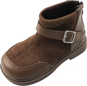 Toddler Kids Girls Classic Buckle Ankle Boots PU Leather Anti Slip Outdoor Casual Hiking Shoes Girls Lined Boots Size 1