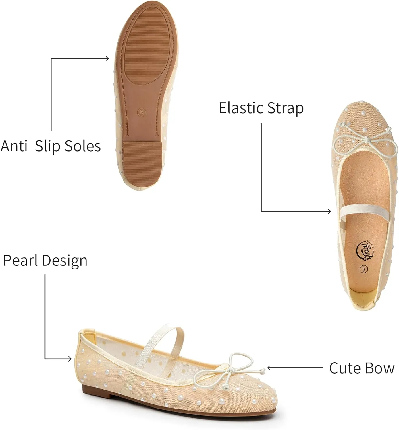 Trary Ballet Flats for Women Closed Round Toe Mary Jane Shoes Women Cute Bowknot Non-Slip Dressy Shoes Elastic Strap Comfortable Women's Flats for All-Year Daily Work Causal