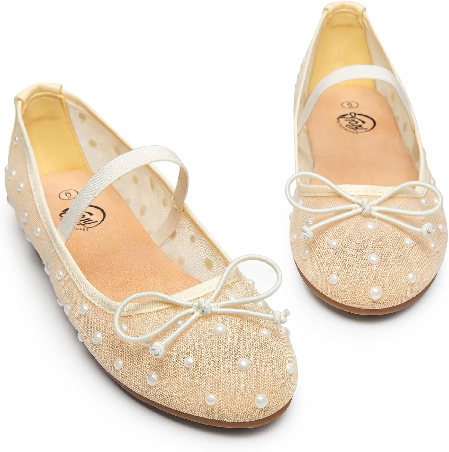 Trary Ballet Flats for Women Closed Round Toe Mary Jane Shoes Women Cute Bowknot Non-Slip Dressy Shoes Elastic Strap Comfortable Women's Flats for All-Year Daily Work Causal