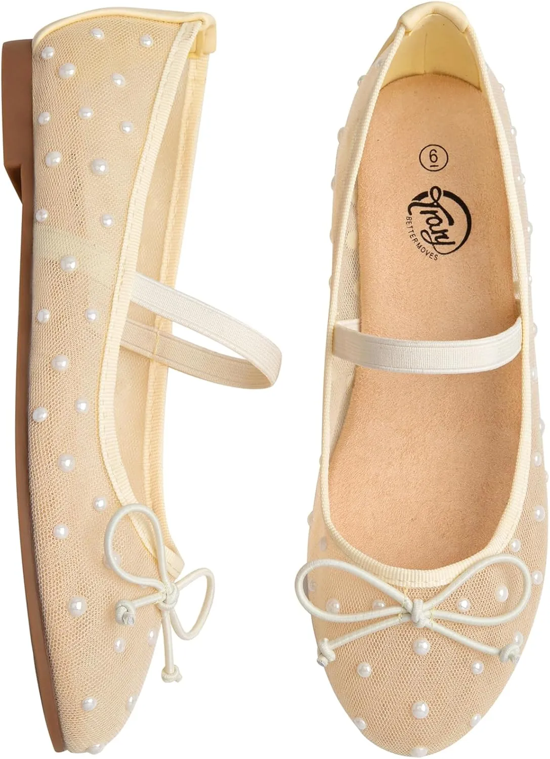 Trary Ballet Flats for Women Closed Round Toe Mary Jane Shoes Women Cute Bowknot Non-Slip Dressy Shoes Elastic Strap Comfortable Women's Flats for All-Year Daily Work Causal