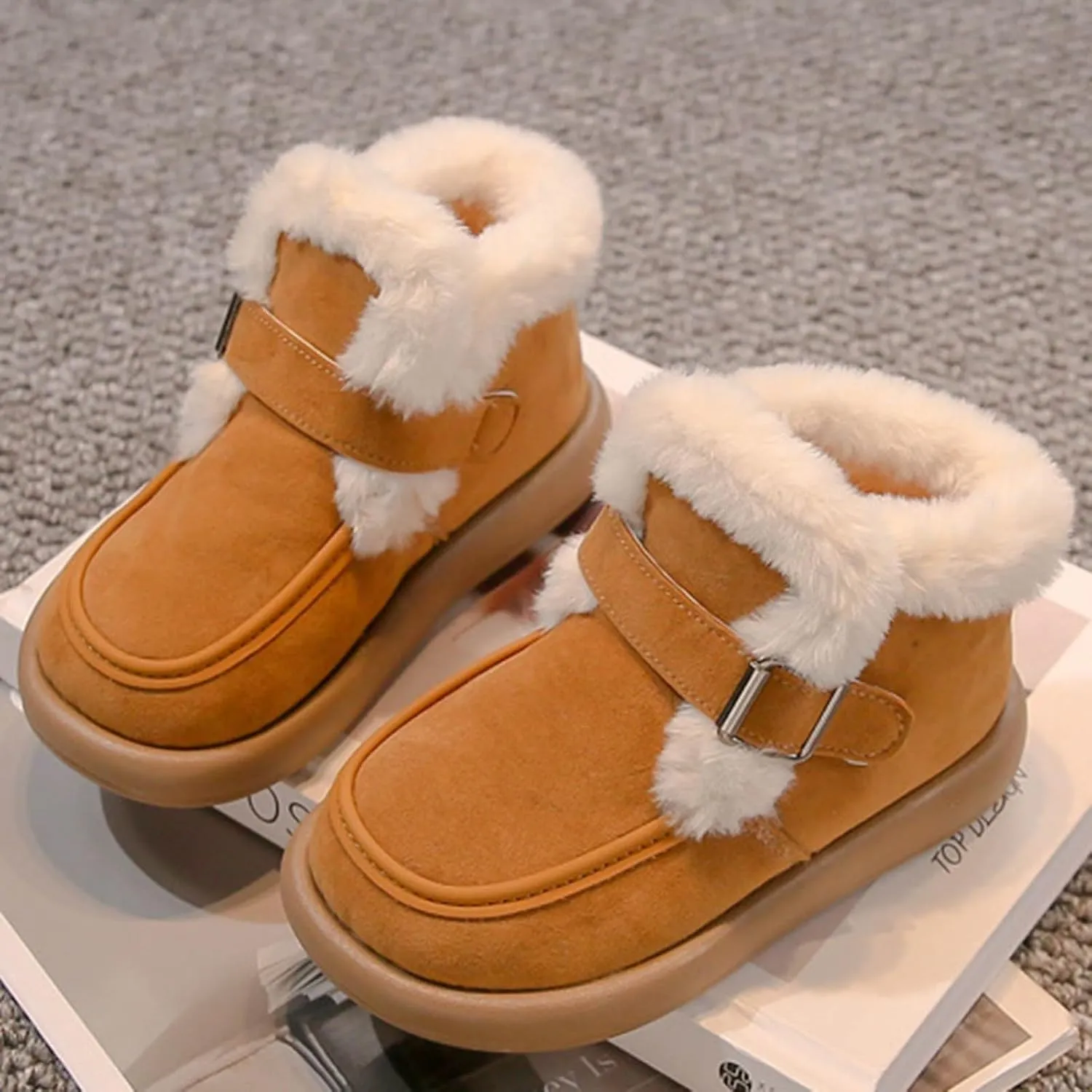 Unisex Kids Warm Furry Winter Ankle Boots Boys Girls Cozy Fleece Plush Soft Fuzzy Fr Youth Boys Winter Boots Size 5
