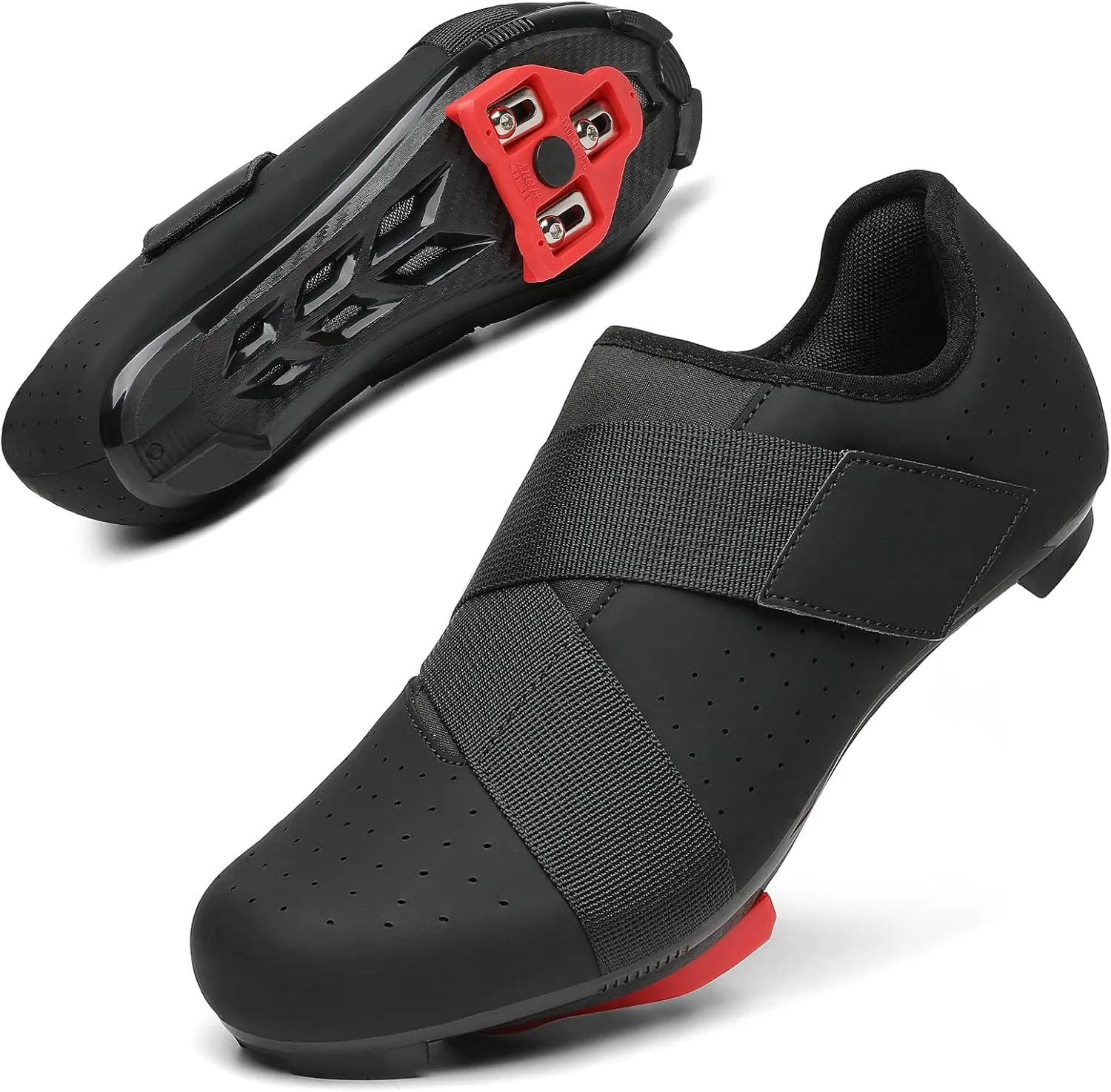 VikoViren Unisex Cycling Shoes Compatible with Peloton Bike with Single Hook & Loop Strap and Delta Cleats Included Perfect for Indoor Road Riding Bike Shoes for Men Women, Black 7.5