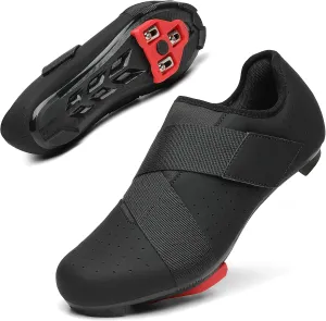 VikoViren Unisex Cycling Shoes Compatible with Peloton Bike with Single Hook & Loop Strap and Delta Cleats Included Perfect for Indoor Road Riding Bike Shoes for Men Women, Black 7.5