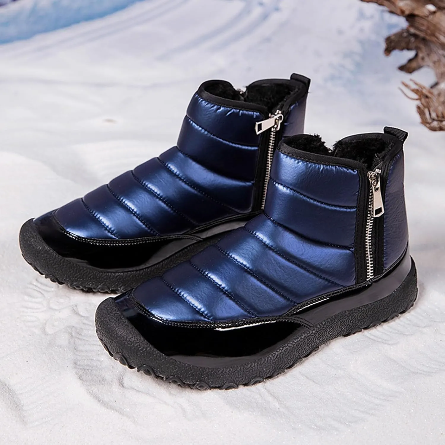 Water Proof Insulated Snow Boots for Men Fashion Leather Ankle Boots Fleece Lined Warm Zipper Snow Boots