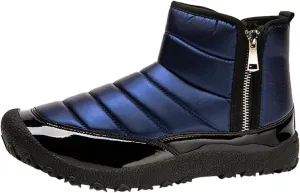 Water Proof Insulated Snow Boots for Men Fashion Leather Ankle Boots Fleece Lined Warm Zipper Snow Boots