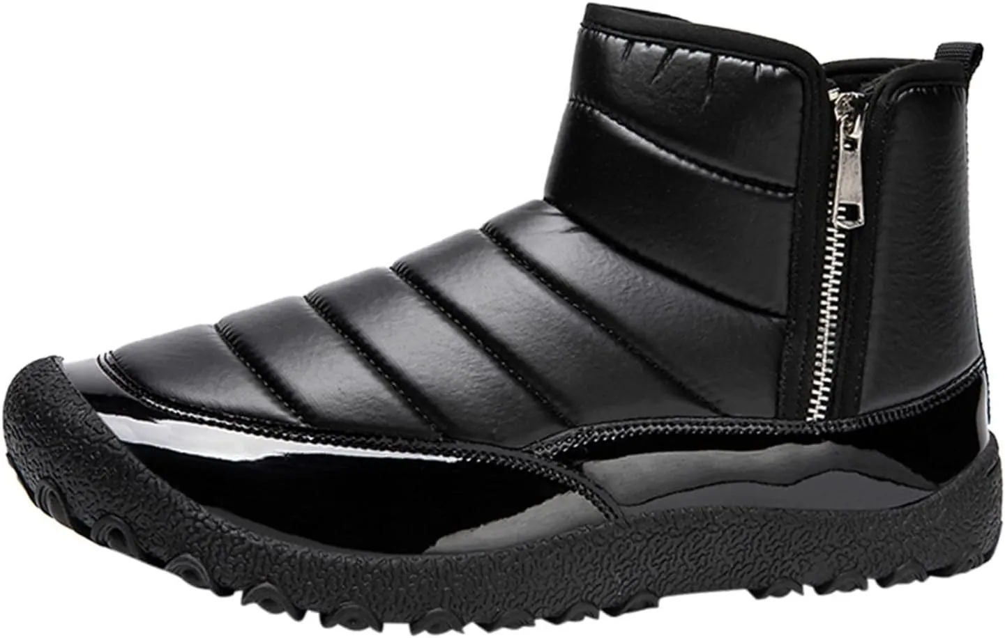 Water Proof Insulated Snow Boots for Men Fashion Leather Ankle Boots Fleece Lined Warm Zipper Snow Boots
