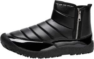 Water Proof Insulated Snow Boots for Men Fashion Leather Ankle Boots Fleece Lined Warm Zipper Snow Boots