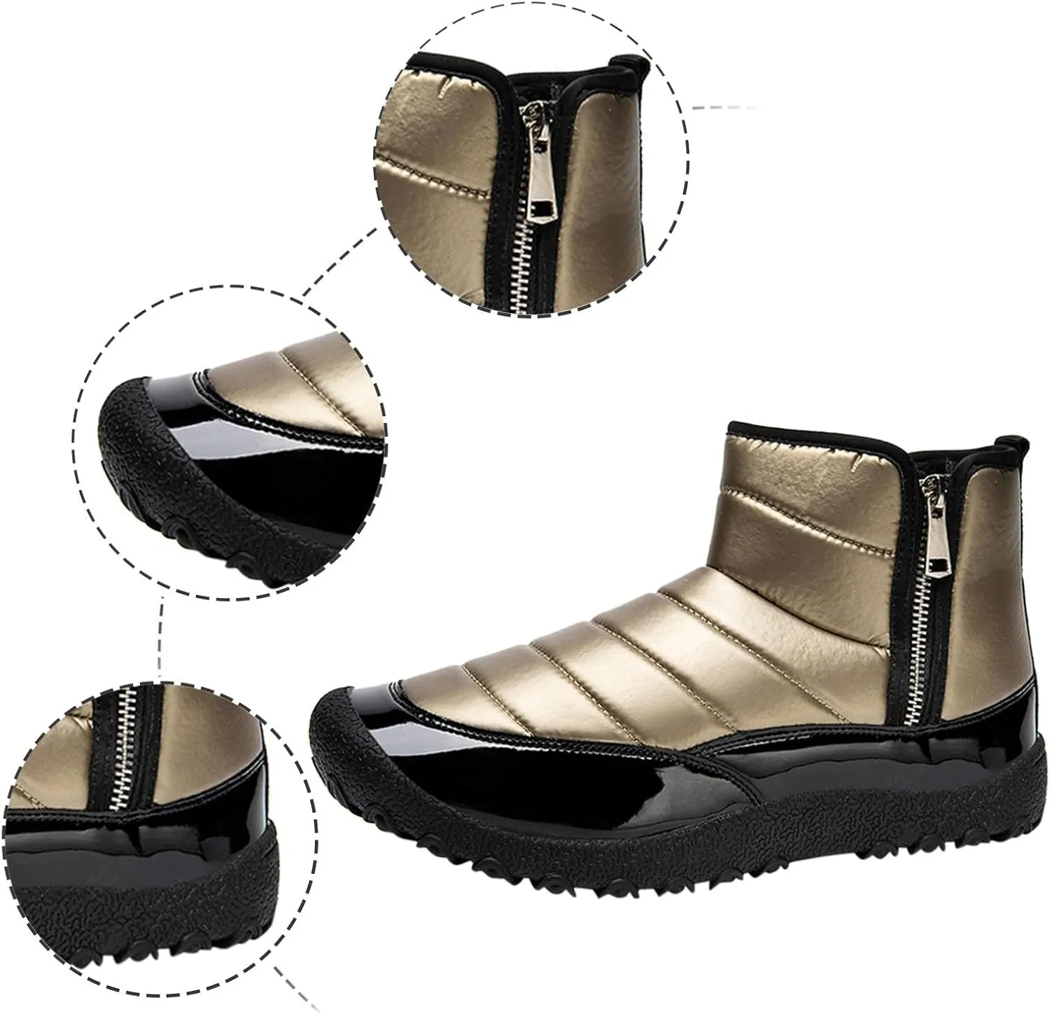 Water Proof Insulated Snow Boots for Men Fashion Leather Ankle Boots Fleece Lined Warm Zipper Snow Boots