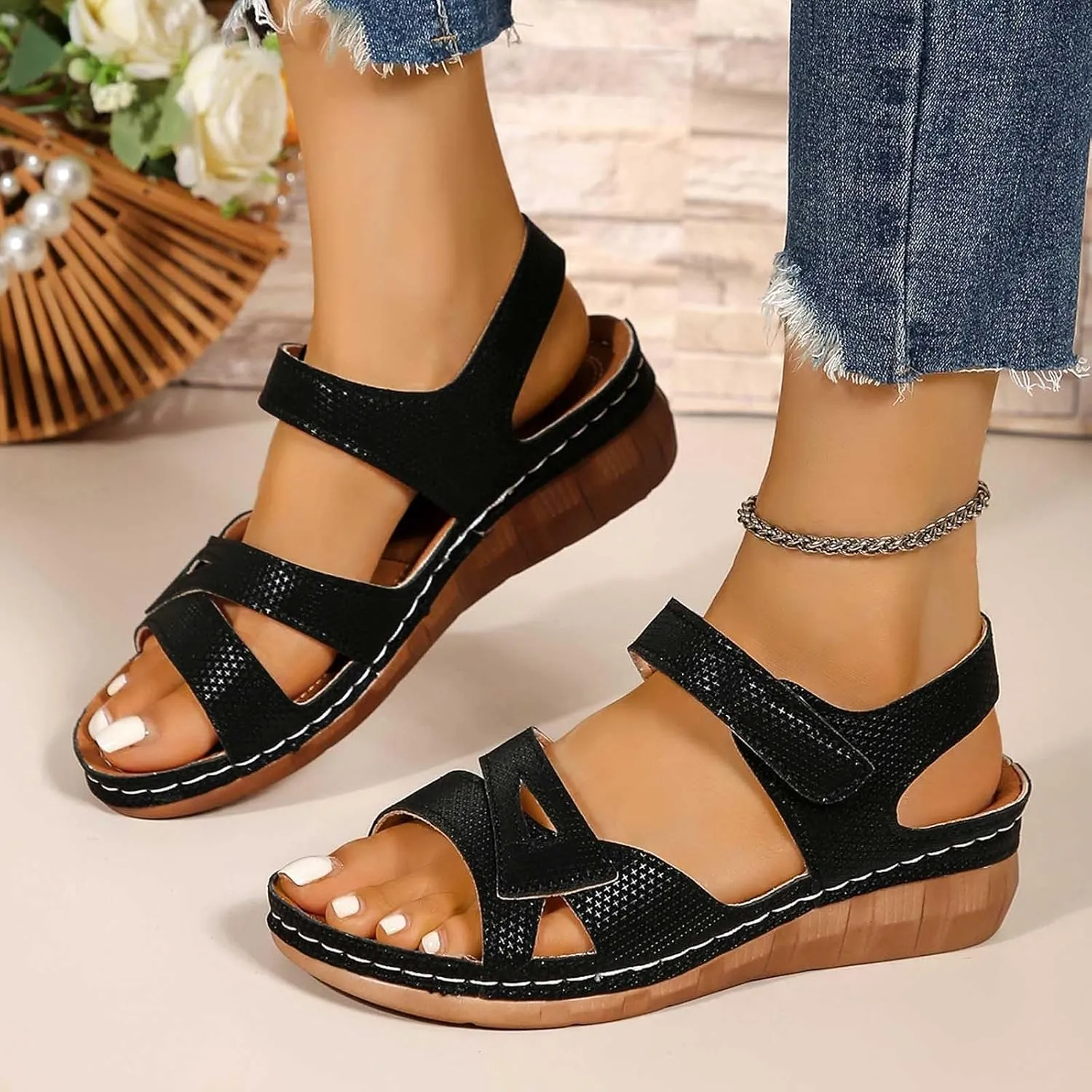 Wedge Sandals For Women Elegant Womens Summer Shoes Strappy Bohemian Gladiator Platform Slides