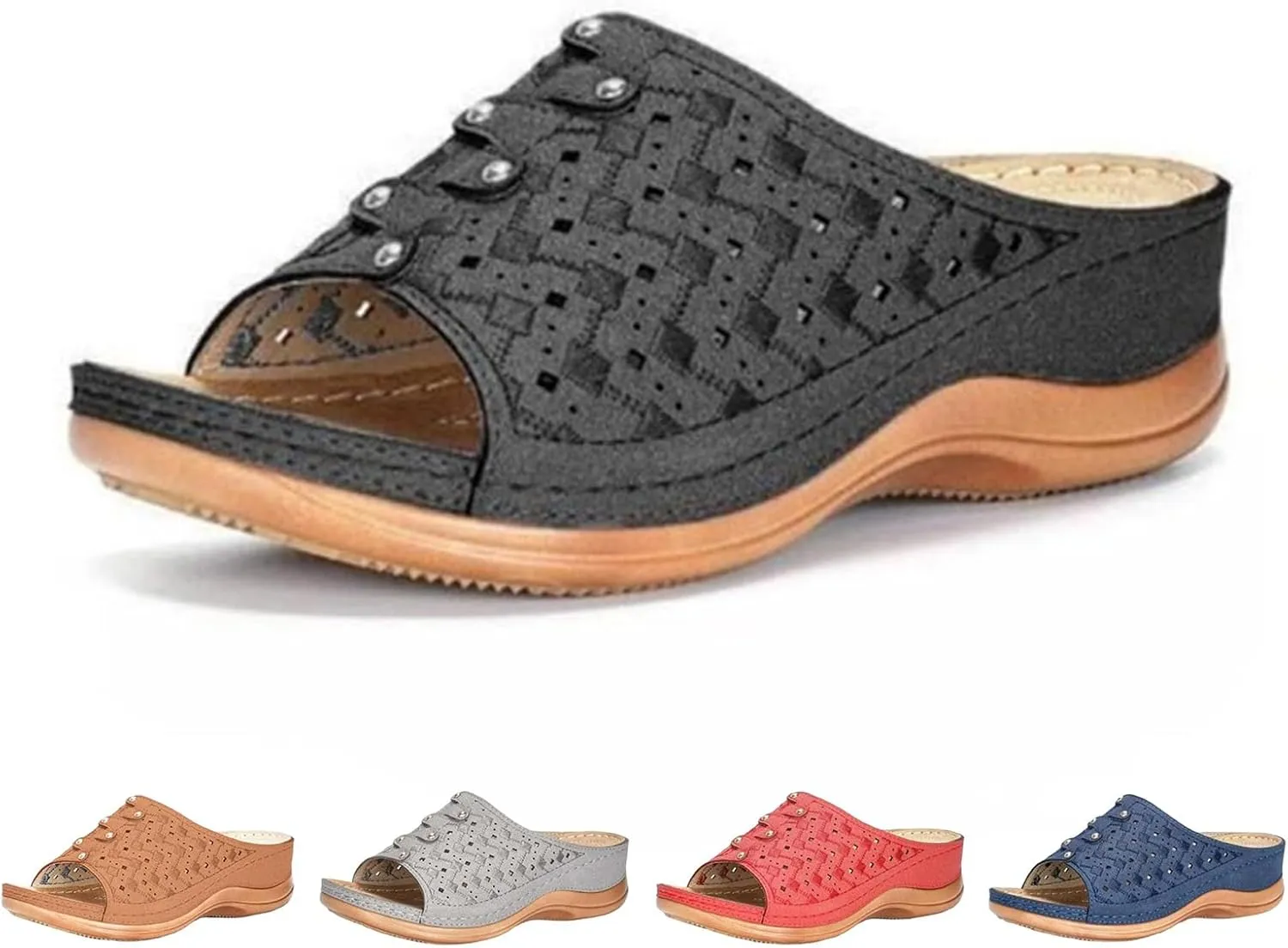 Wedge Sandals for Women Summer Dressy Comfortable Slip on Low Heel Platform Wedge Sandal Comfortable Hollow Arch Support Slide Sandals