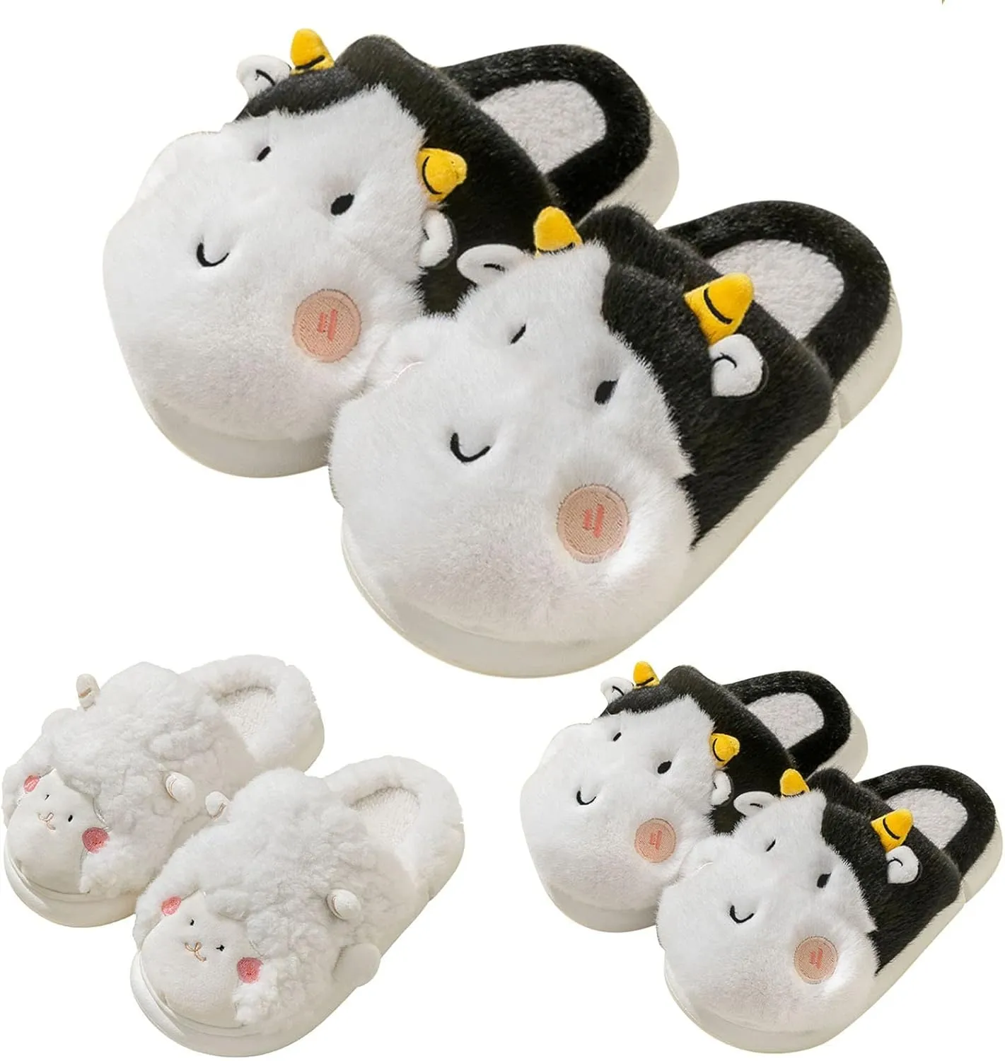 Winter Children Slippers Girl Boy Flat Shoes Non Slip Round Toe Short Plush Warm Comfortable Cute Slippers For
