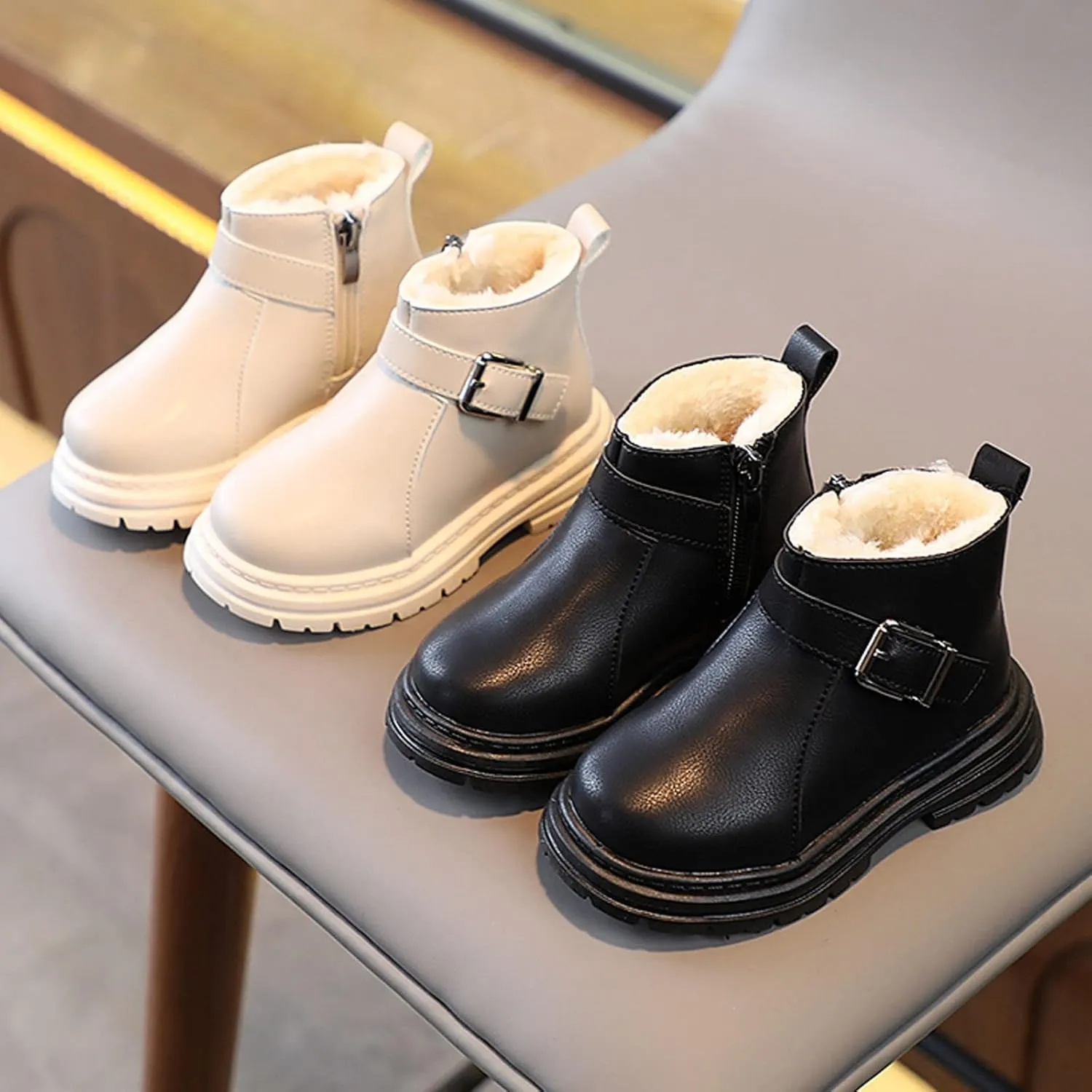 Winter Kids Snow Boots Fleece Cozy Fur Lining Winter Warm Ankle Booties Winter Warm Short Boots Flat Ankle Boots