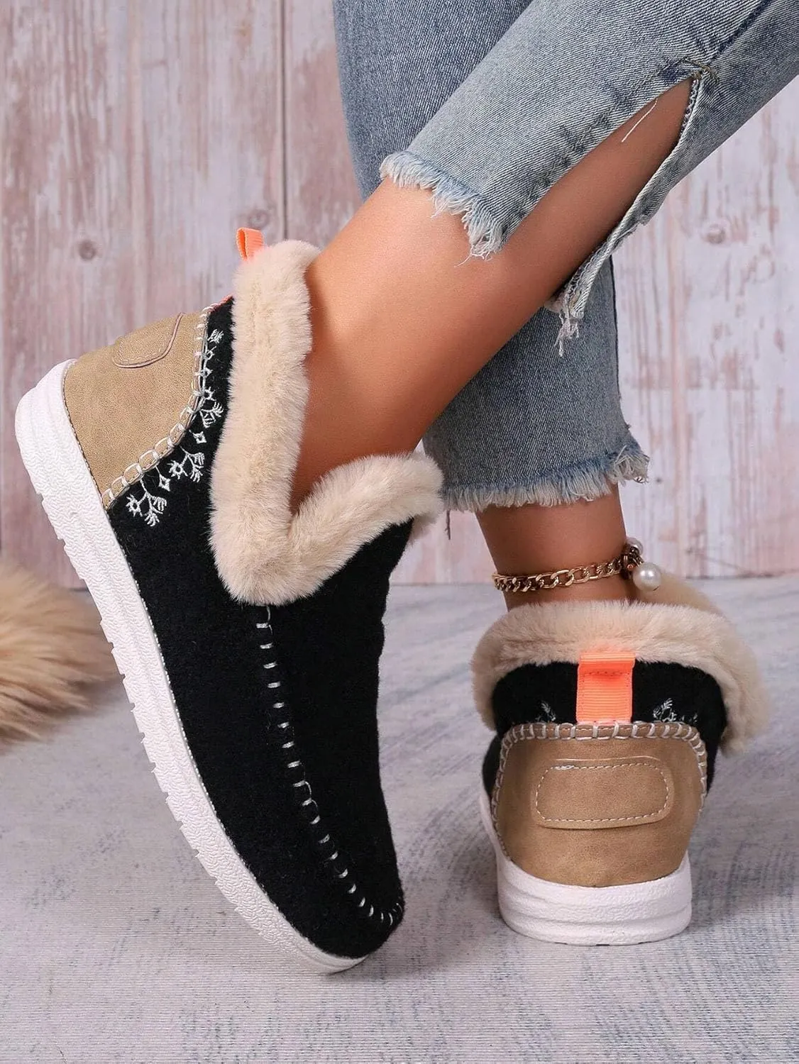 Women Memory Foam Bootie Slippers, Warm Cozy Micro Suede Slipper Boots with Fuzzy Plush Lining Collar for Indoor and Outdoor