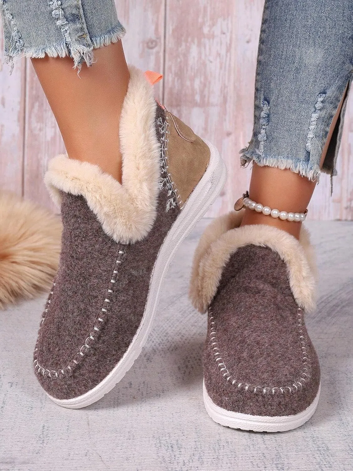 Women Memory Foam Bootie Slippers, Warm Cozy Micro Suede Slipper Boots with Fuzzy Plush Lining Collar for Indoor and Outdoor