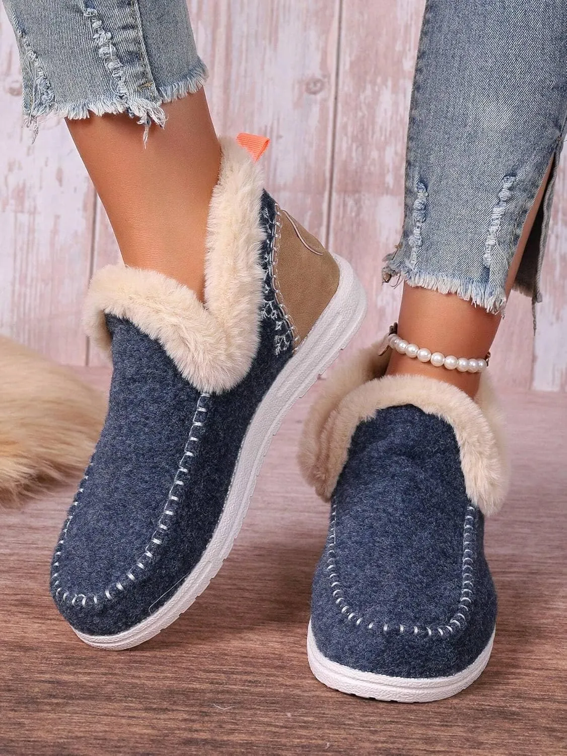 Women Memory Foam Bootie Slippers, Warm Cozy Micro Suede Slipper Boots with Fuzzy Plush Lining Collar for Indoor and Outdoor