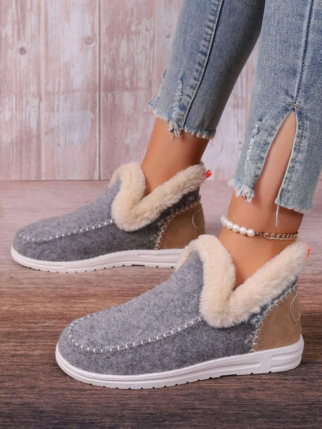 Women Memory Foam Bootie Slippers, Warm Cozy Micro Suede Slipper Boots with Fuzzy Plush Lining Collar for Indoor and Outdoor