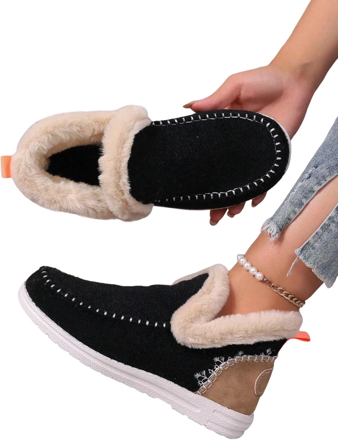 Women Memory Foam Bootie Slippers, Warm Cozy Micro Suede Slipper Boots with Fuzzy Plush Lining Collar for Indoor and Outdoor