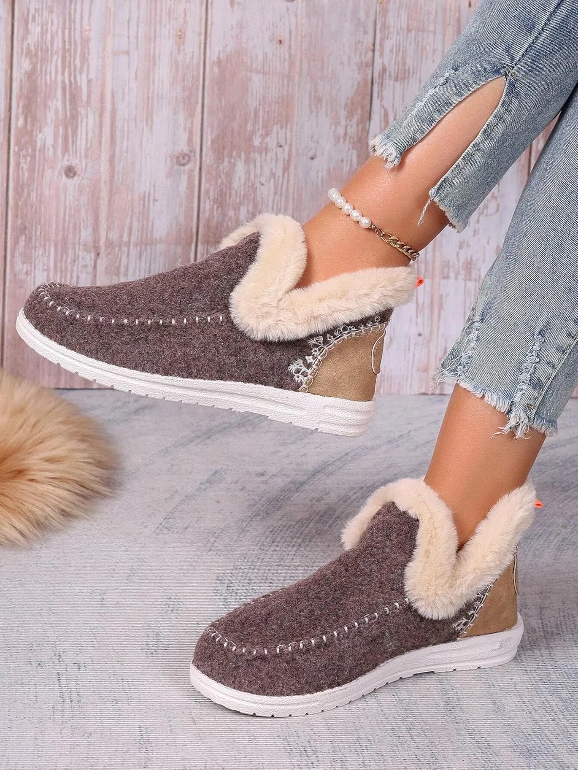 Women Memory Foam Bootie Slippers, Warm Cozy Micro Suede Slipper Boots with Fuzzy Plush Lining Collar for Indoor and Outdoor