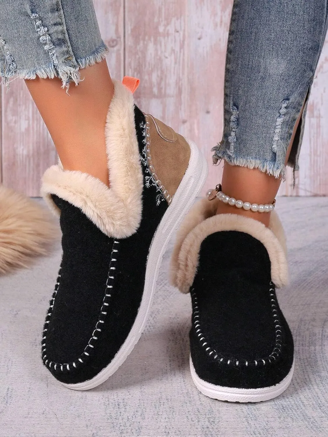 Women Memory Foam Bootie Slippers, Warm Cozy Micro Suede Slipper Boots with Fuzzy Plush Lining Collar for Indoor and Outdoor