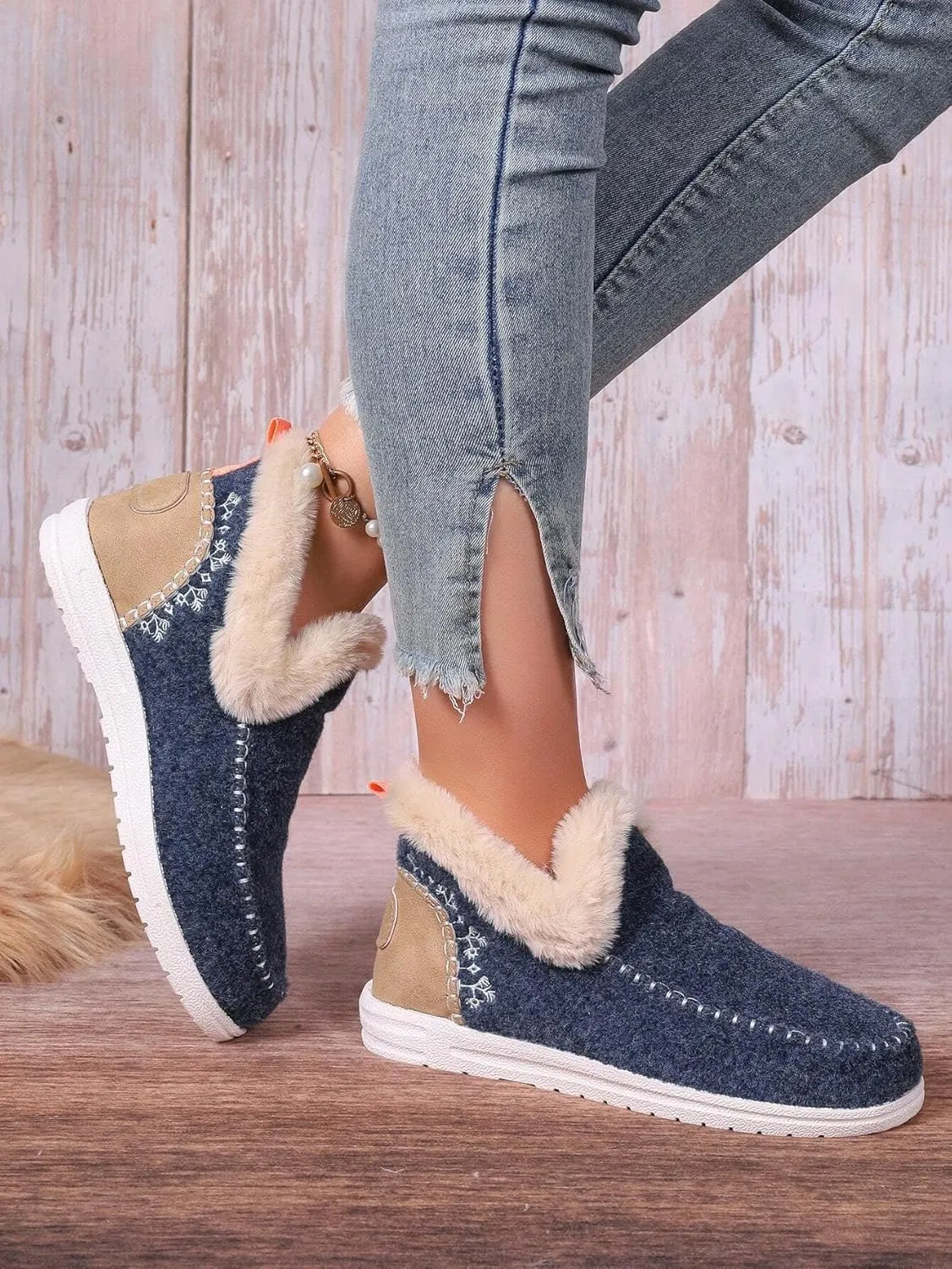 Women Memory Foam Bootie Slippers, Warm Cozy Micro Suede Slipper Boots with Fuzzy Plush Lining Collar for Indoor and Outdoor